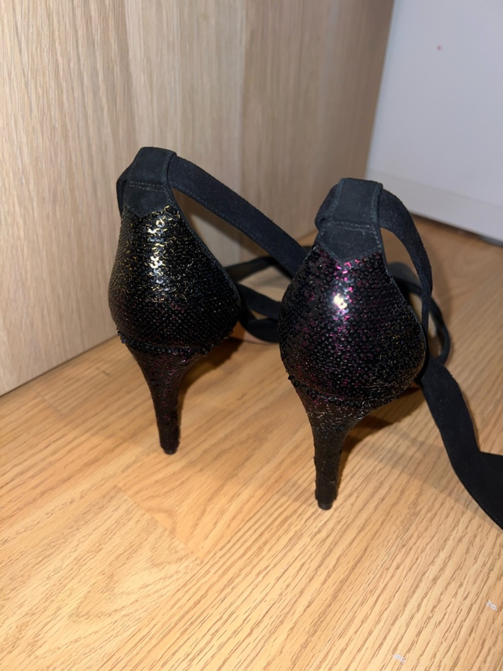 Alexandre Birman Black Sequin Pointed-Toe Ankle Tie Heels - Picture 3 of 6